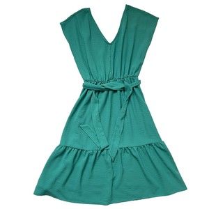 Dual Nature Nordstrom Sz XS Emerald Green Cap Sleeve V Neck Ruffle Dress